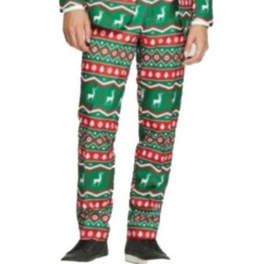 nwd SUITMEISTER Nordic Reindeer dress pants XL ugly Christmas fair isle trousers